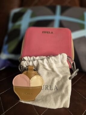 Furla Pink Leather Zip Wallet with Multicolor Heart Charm